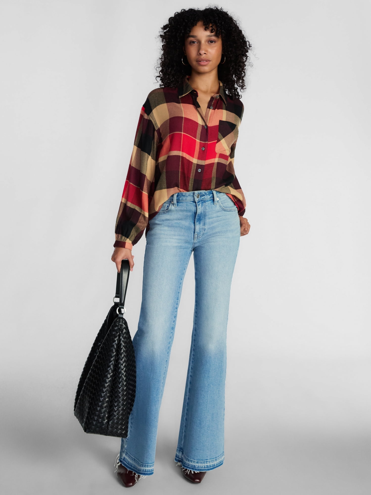 Scenario Women's Flannel Shirt with Long Sleeves, Sizes XS-XXXL