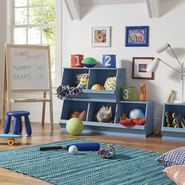 Chelsea Lane Stackable Wood Bin Storage Cubes, Heritage Blue Single Cube