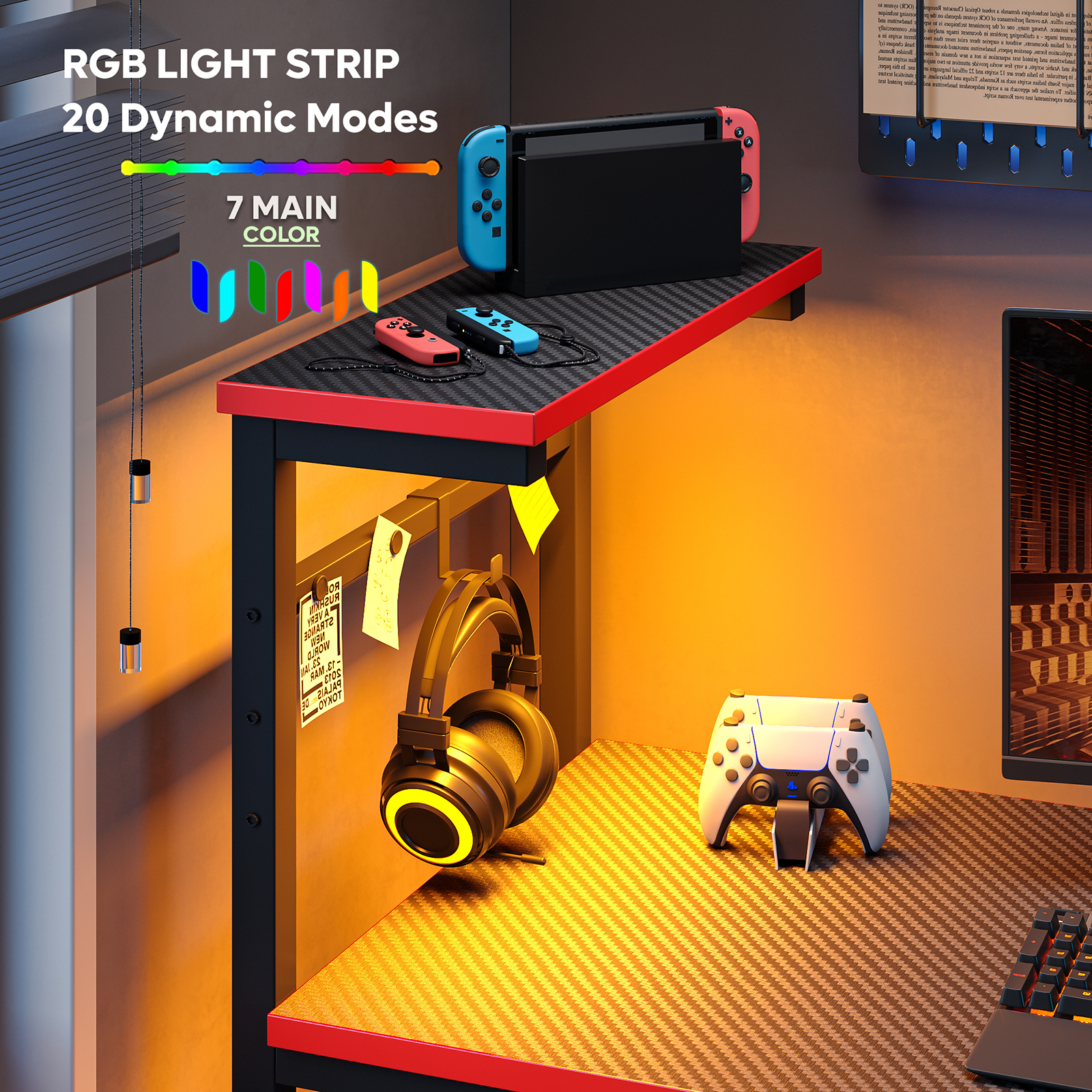 Bestier 44-Inch Gaming Desk with LED Lights and Storage photo 3