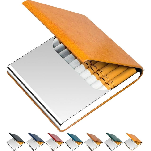 Padike Étui à Cigarette, Étui à Cigarette en Cuir et Acier Inoxydable Multi-Étui. (Abricot)