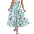 thumbnail image 4 of Floral Midi Skirt for Women Summer Comfy Tiered Elastic High Waisted Skirts Vacation A-Line Flowy Swing Long Skirts Light Blue M, 4 of 6