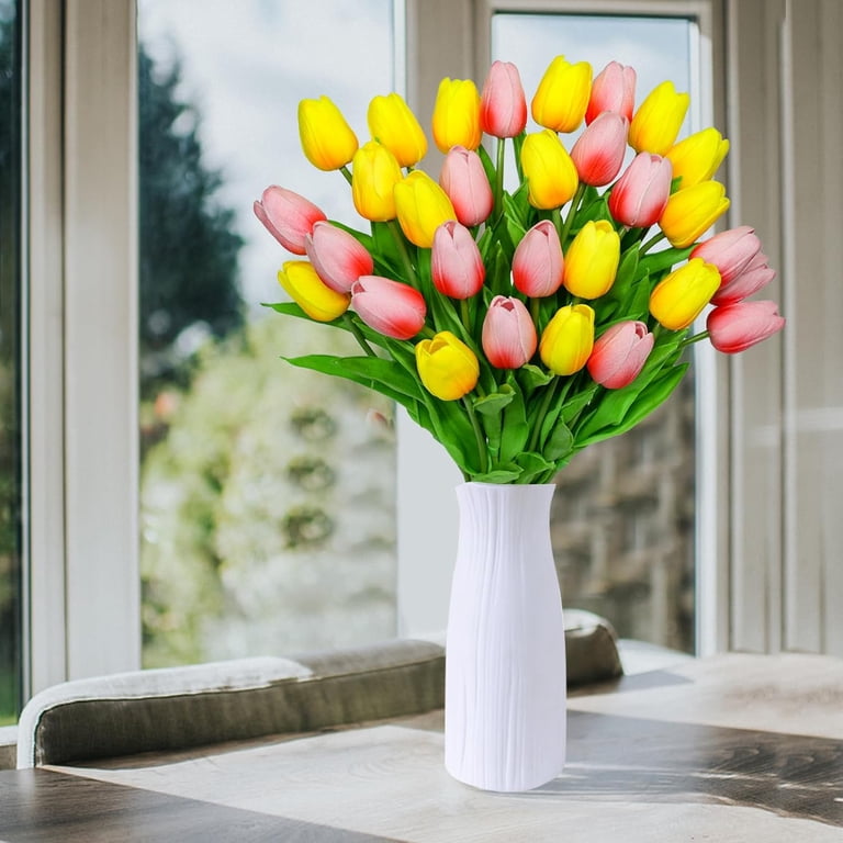 ONLY ART Artificial Black Tulips - 20 Stems, 13.5 Inch PU Faux Flowers With Bendable Stems For Home, Wedding & Table Decor