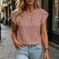 thumbnail image 5 of Ahdbta Women Dressy Casual Tops Summer Loose Work Blouses Cotton Linen Flutter Short Sleeve Crew Neck Shirts, 5 of 6