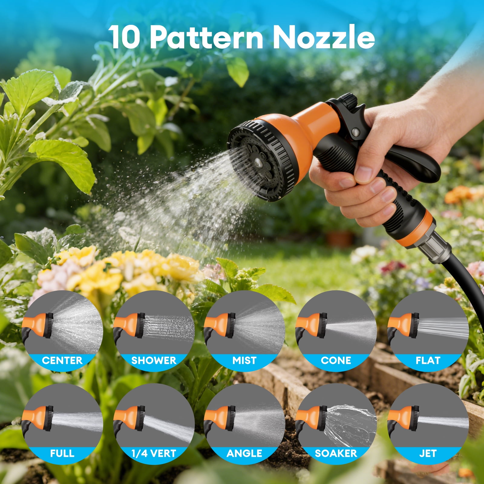 TABU Retractable Garden Hose Reel, 1/2 Inch x 130 FT Hose Reel with 10 Pattern Nozzle, Slow Return System & 180°Swivel Bracket