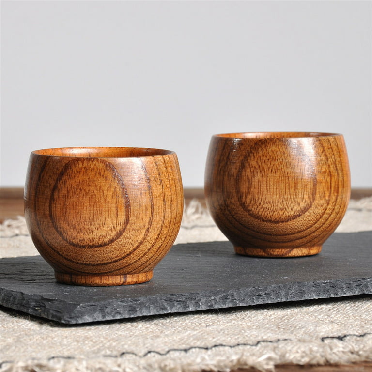 4 Pack Handle Wooden Mug Wooden Cup Natural Solid Wood Mug for Drinking Tea Beer Milk Coffee Hot Drinks Small Reverse Side Ear Cup