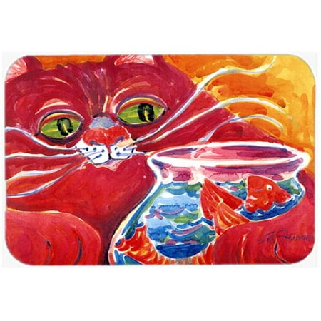 

15 x 12 in. Big Red Cat at the fishbowl Glass Cutting Board Large
