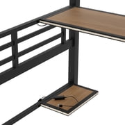 Euroco Metal Full Size Loft Bed with Desk and Shelves, Storage Gaming Bed with LED Light for Kids Teens