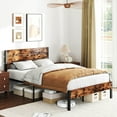 thumbnail image 4 of Costway Full Bed Frame with Tall Industrial Headboard Heavy-Duty Metal Slats Support Brown, 4 of 10