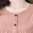 thumbnail image 4 of BiZtdJrK Womens Plus Size Cotton Linen T Shirts Pleated Front 3/4 Length Puff Sleeve Casual T Shirt Button Crew Neck Summer Vacation Tunic Tops Pink XXXL, 4 of 5