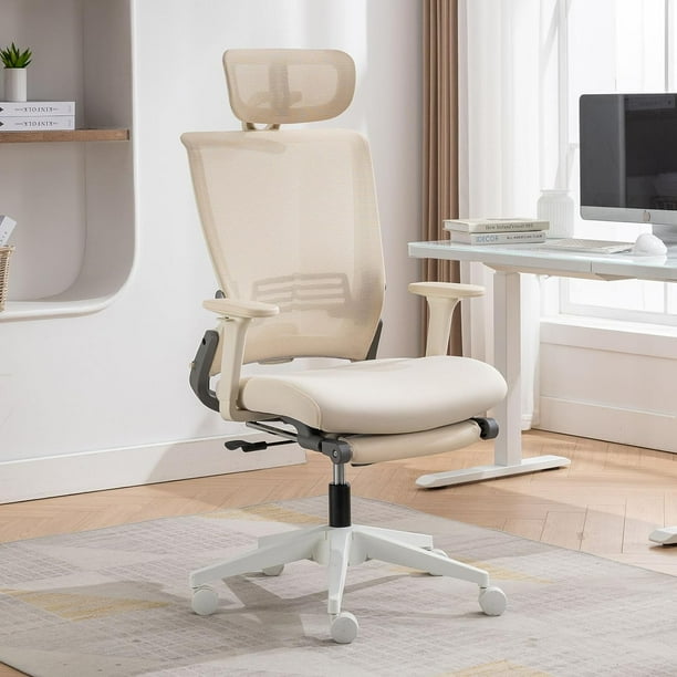 Foldable Ergonomic Office Chair High Back Desk Chair with Footrest Mesh Back Computer Chair with 2D Headrest 2D Armrest Adjustable Lumbar Support