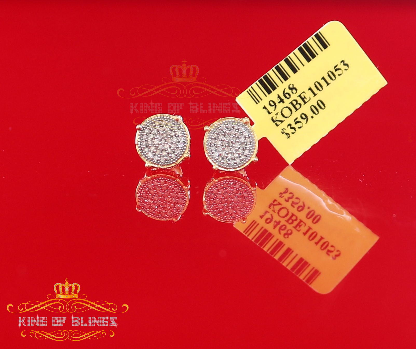 King of Bling's 925 Sterling Silver 0.20ct Diamond For Women's/ Men's Yellow Stud Round Earrings