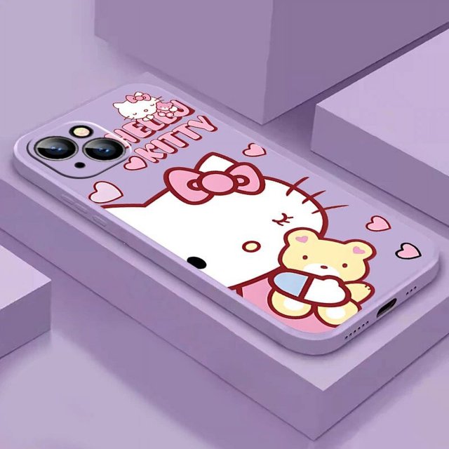 Hello Kitty Cartoon Cute For iPhone 15 14 Plus 13 12 11 Pro Max 13 12 Mini XR XS Max Phone Case Funda Shell Liquid Silicon RJ