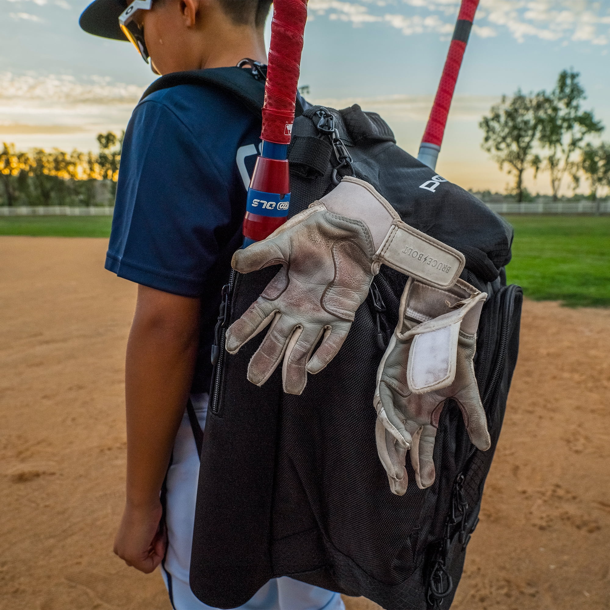 PowerNet Surge Softball Baseball Bag, Dual Bat & Gear Travel Backpack, Baseball Equipment Bat Bag, Baseball Softball Backpack with Dugout Fence Hooks & Cleat Pocket (6 Backpacks)