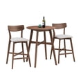 thumbnail image 2 of 3 Pieces Bar Table Set, Modern Wooden Top Round Counter Height Pub Table with 2 Soft Upholstered Bar Stools, Pub Dining Set of 3 for Kitchen, Restaurant, Cocktail Bar, Walnut, 2 of 9