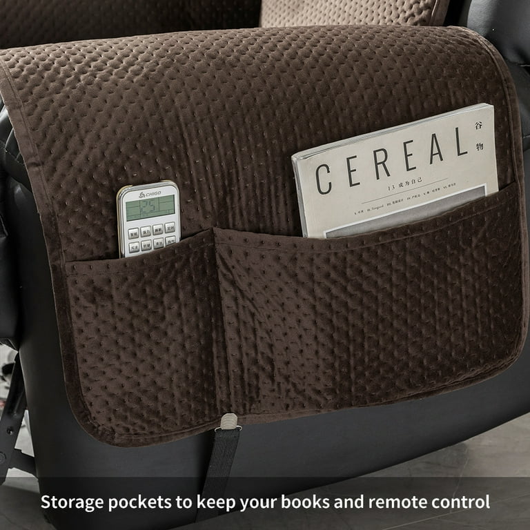 STONECREST Recliner Chair Cover, Water Resistant Faux Leather Slipcover, Stay in Place (Chocolate, 23 Regular Recliner