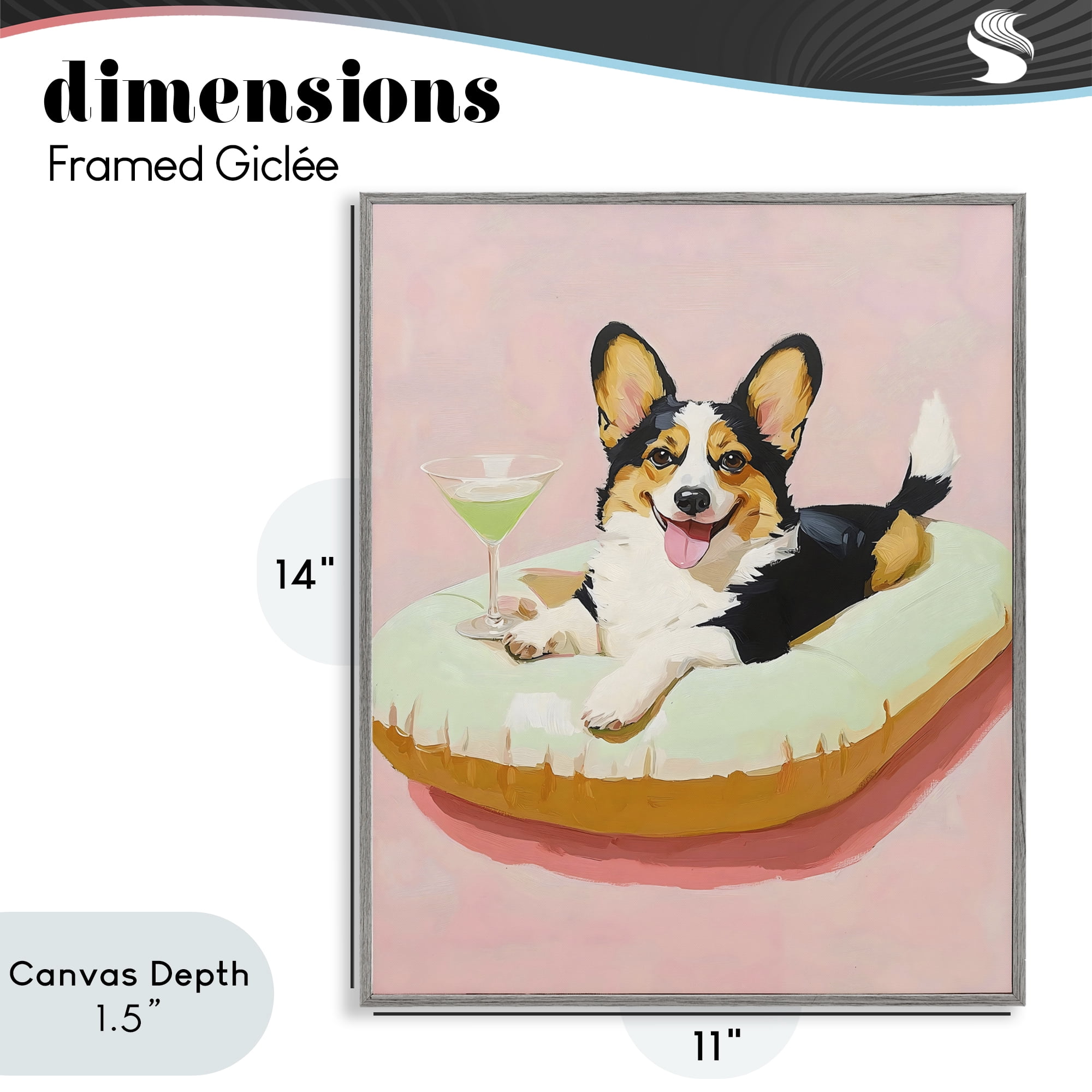 Stupell Industries Pastel Corgi with Cocktail Gray Framed Giclee Art, design by The Prints Vibe