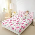 thumbnail image 4 of Manfei Teens Female Kawaii Bow Knot Twin Sheet Sets 3pcs,Chic Floral Bow Twin Fitted Sheet Microfiber,Love Heart Print Breathable Flat Sheet,Lightweight Room Decor, 4 of 7