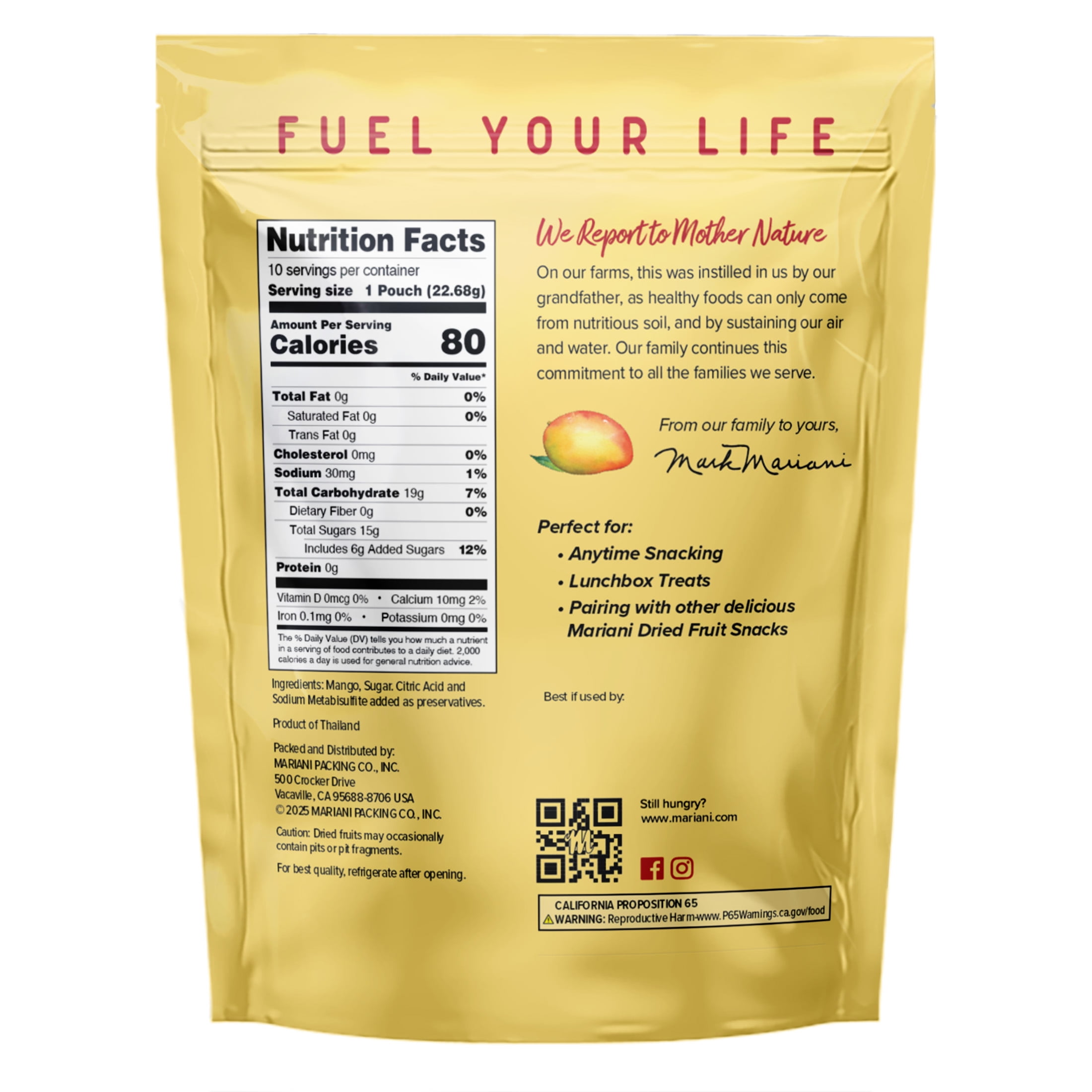 (6 pack) Mariani Sweetened Mango Bites – Dried Fruit Snack Packs