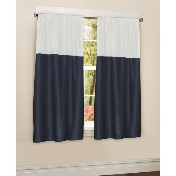 Panneau de rideau à passe-tringle Red Label en similisoie de 160 cm (63 po) bicolore, bleu marine et blanc