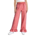 thumbnail image 5 of ITSAME Girls Casual Pants, Ruffle Hem Elastic Waist Plaid Print Kids Fashion Casual Pants Red Size 12-13, 5 of 7