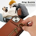 thumbnail image 6 of Crossbody Wallet Case for iPhone 13 with Lanyard Strap Card Slot Holder RFID Blocking 360° Ring Kickstand,Magnetic Flip Folio Zipper Purse Case, PU Leather Cover Handbag,Coffee, 6 of 10