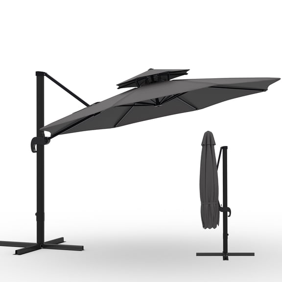 Grey 10*10ft Rotating Cantilever Outdoor Umbrella