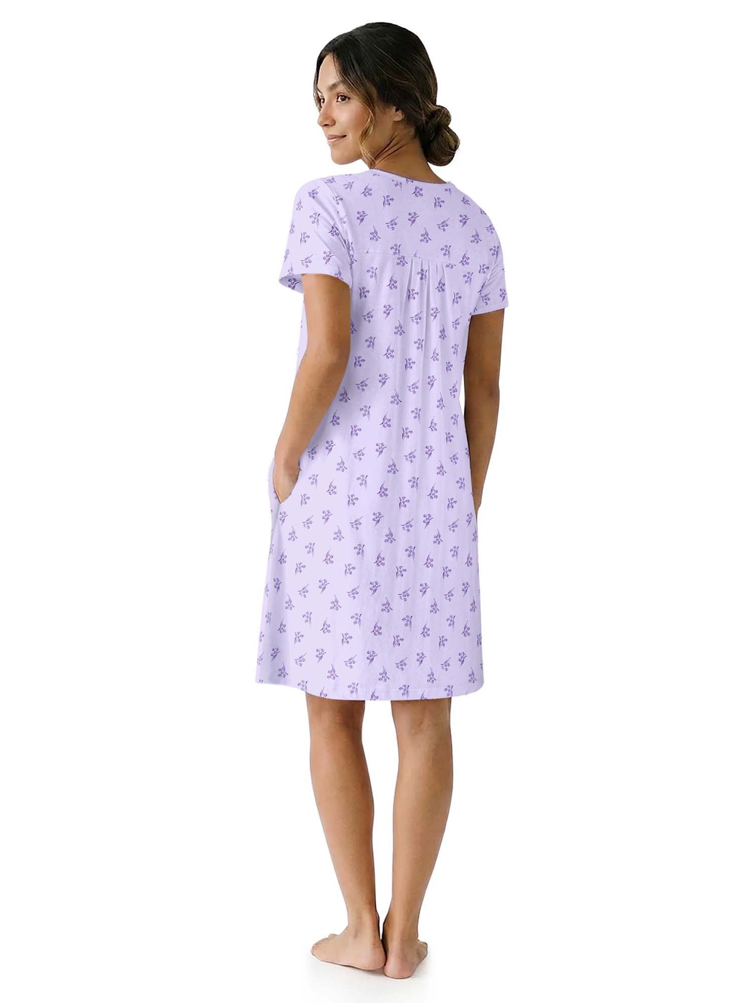 Aria Women’s Short Sleeve Split Neck Sweater Knit Nightgown, Sizes XS-5X