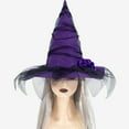 thumbnail image 4 of Purple Witch Hat for Halloween Costume, Adult Women’s Pointed Cone Hat with Rose Flower and Veil, Party Accessory, 4 of 5