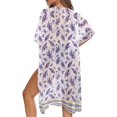 thumbnail image 5 of HELLHERO High Quality Fabrics Bathing Suit Coverups for Summer Lightweight Free Size Long Kimono Swimsuit Cover Up Lavender Floral Pattern, 5 of 6