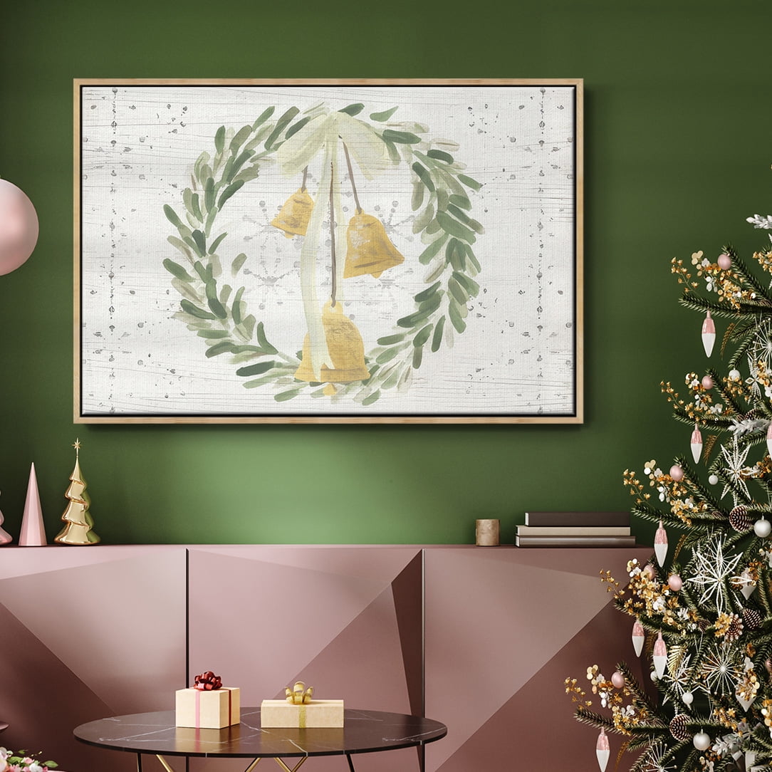 Weathered Aspen Wreath Collection A - Framed Gallery Wrapped Holiday Canvas - 17 x 25 - Natural Wood Frame