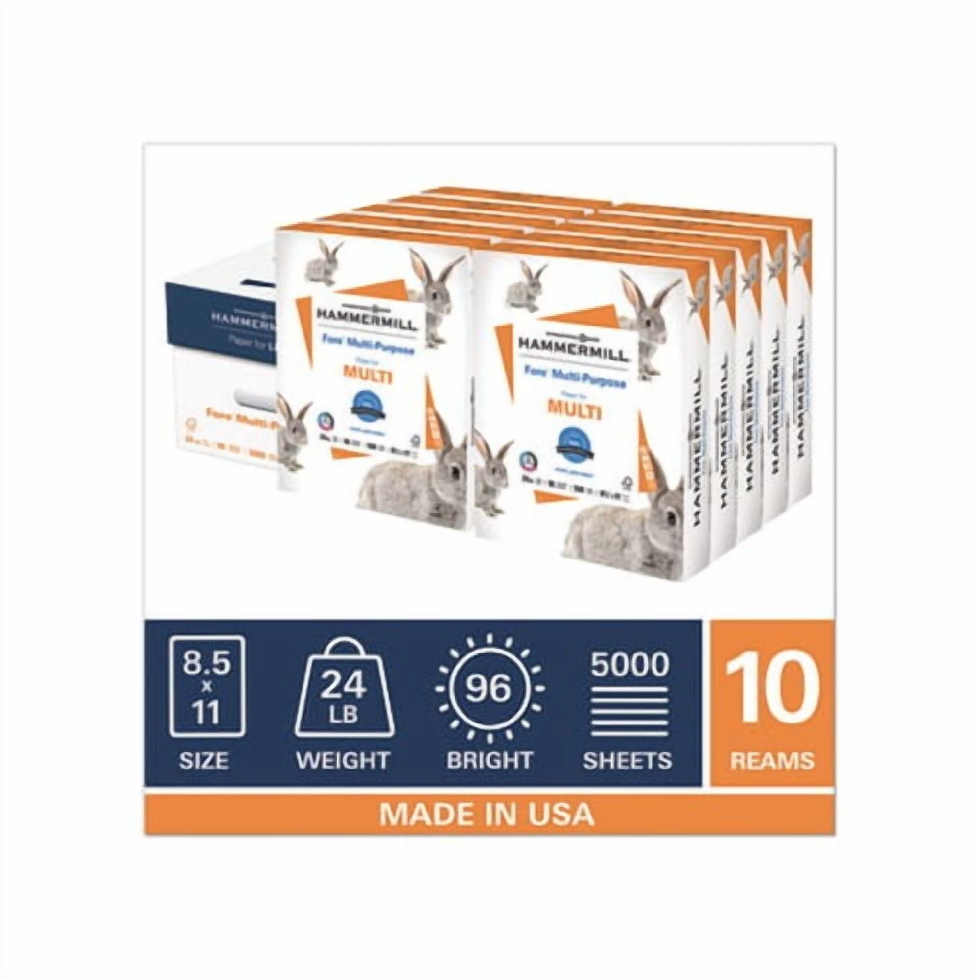Fore Multipurpose Print Paper 96 Bright, 24lb, 8.5 x 11, White, 500 Sheets/Ream, 10 Reams/Carton