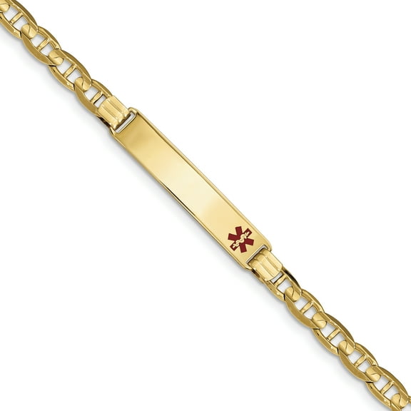 14K Medical Red Enamel Anchor Link ID Bracelet (Weight: 13.06 Grams, Length: 8 Inches)