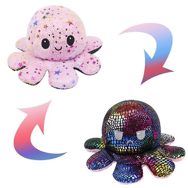 Pulpo de peluche reversible con purpurina. ¡Muestra tu estado de ánimo sin decir una palabra! Rosa, rosa