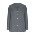 thumbnail image 6 of Aboser Womens Cotton Linen Long Shirts Plus Size Long Sleeve Shirt Tops Dressy Button Up Blouses Comfy Notch V Neck Work Shirts Casual Tunic Top, 6 of 8