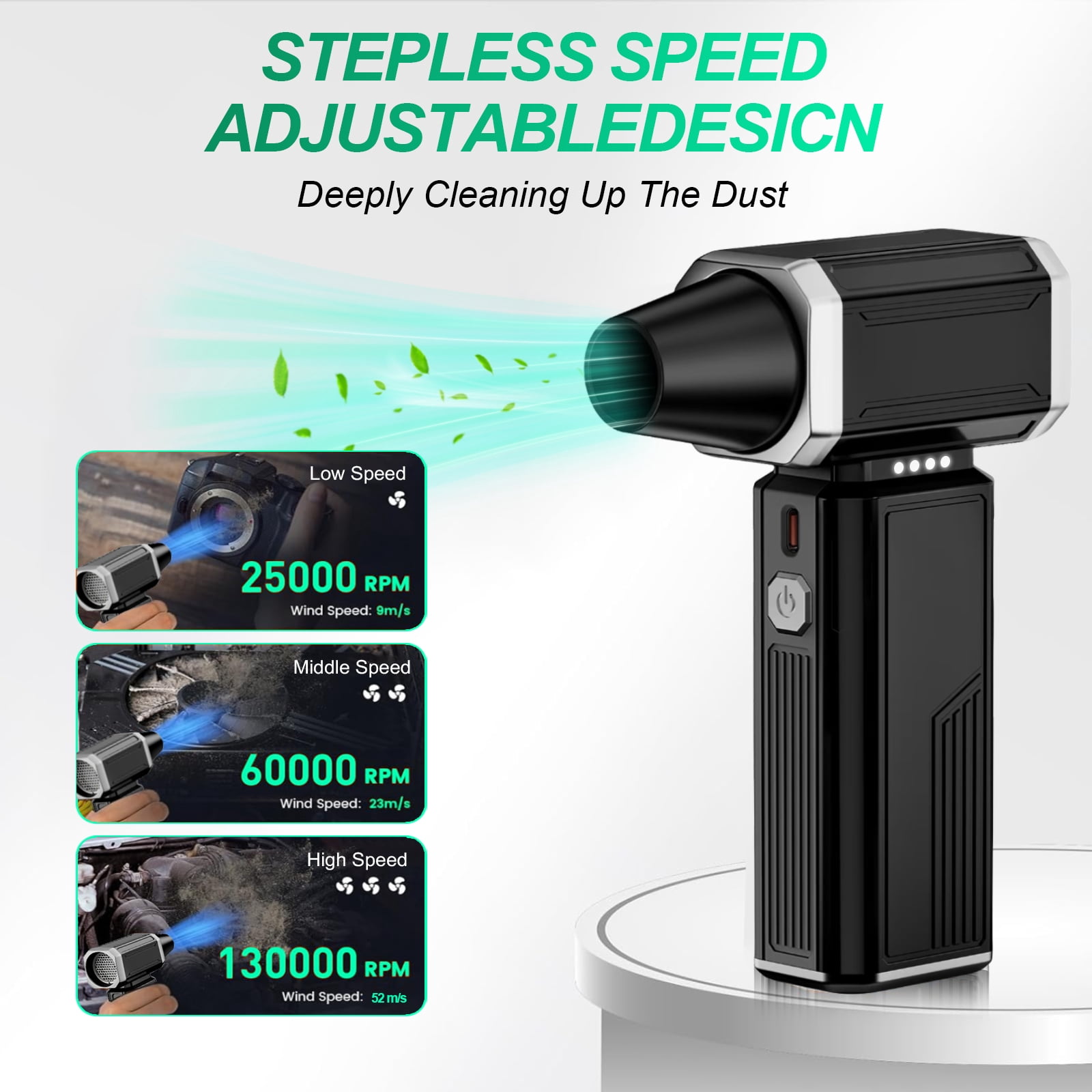 MHCABSR Portable Cordless Air Duster, Rechargeable 7500mAh Battery, Blow Nozzle for Computer, Keyboard, PC, Cars