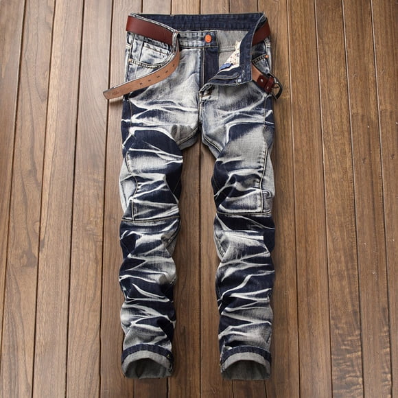 Jeans pour Hommes 2023 Classique Moto Décontracté Poche Bouton Lavé Teinture sur Nœuds Salopettes Extérieur Décontracté Jeans Pantalons Hommes Judy Jeans Bleus en Liquidation