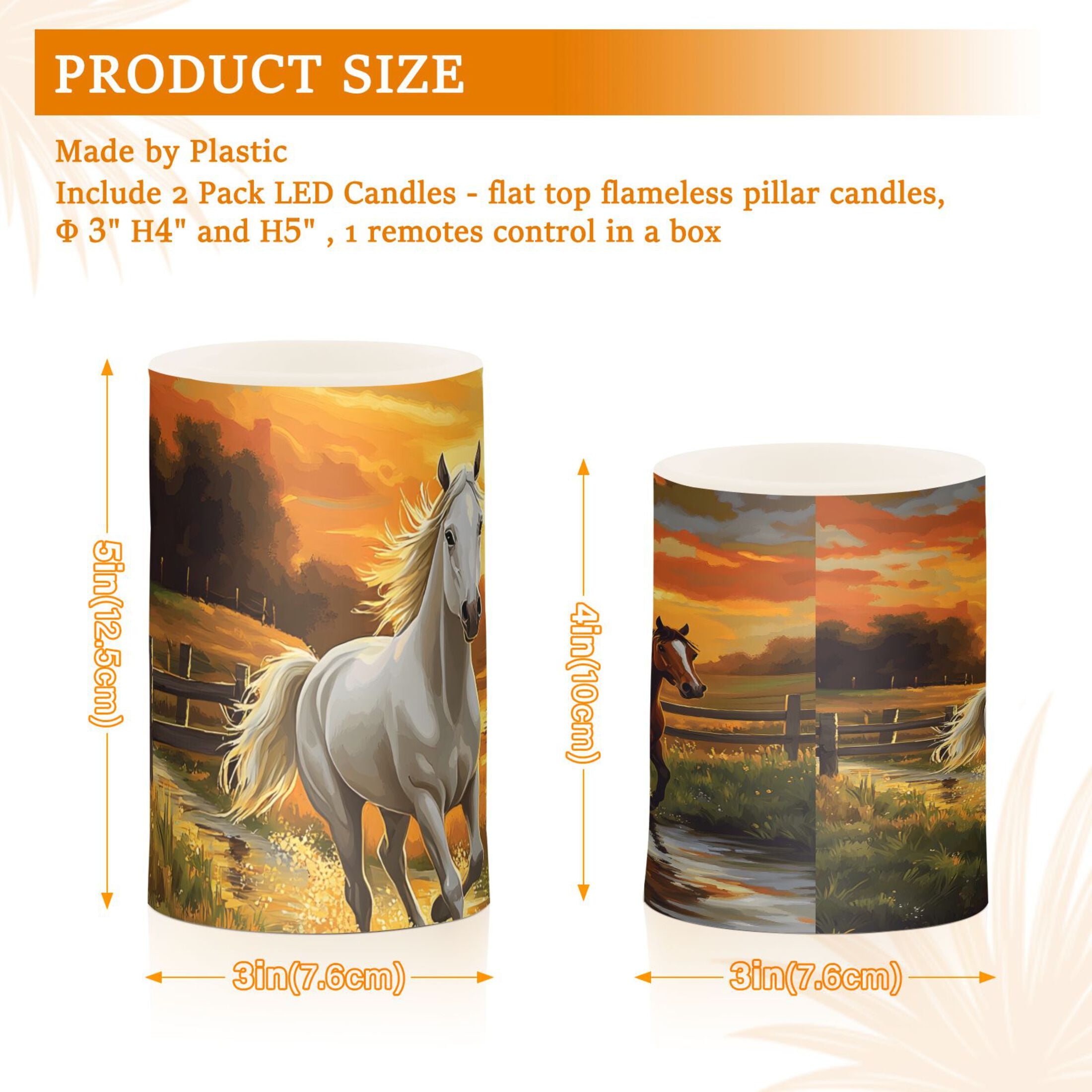 Running Horse Sunset Flickering Flameless Candles Battery Operated with Remote Timer LED Pillar Candles Set of 2