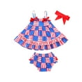 thumbnail image 2 of Aojekbee Independence Day Kids Girls Clothes Summer Stars Stripes Loose Camisole and Casual Ruffle Shorts Elastic Headband Set, 2 of 10