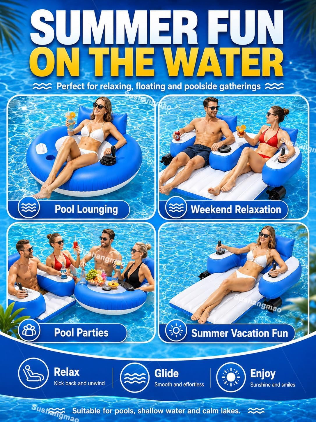 Lazy Floatie Motorized, 2026 Upgraded Motorized Inflatable Pool Float, with 360° Joystick Control, Single/Dual Motor Options, Water Lounger with Backrest Cup Holder for Beach Summer Party B