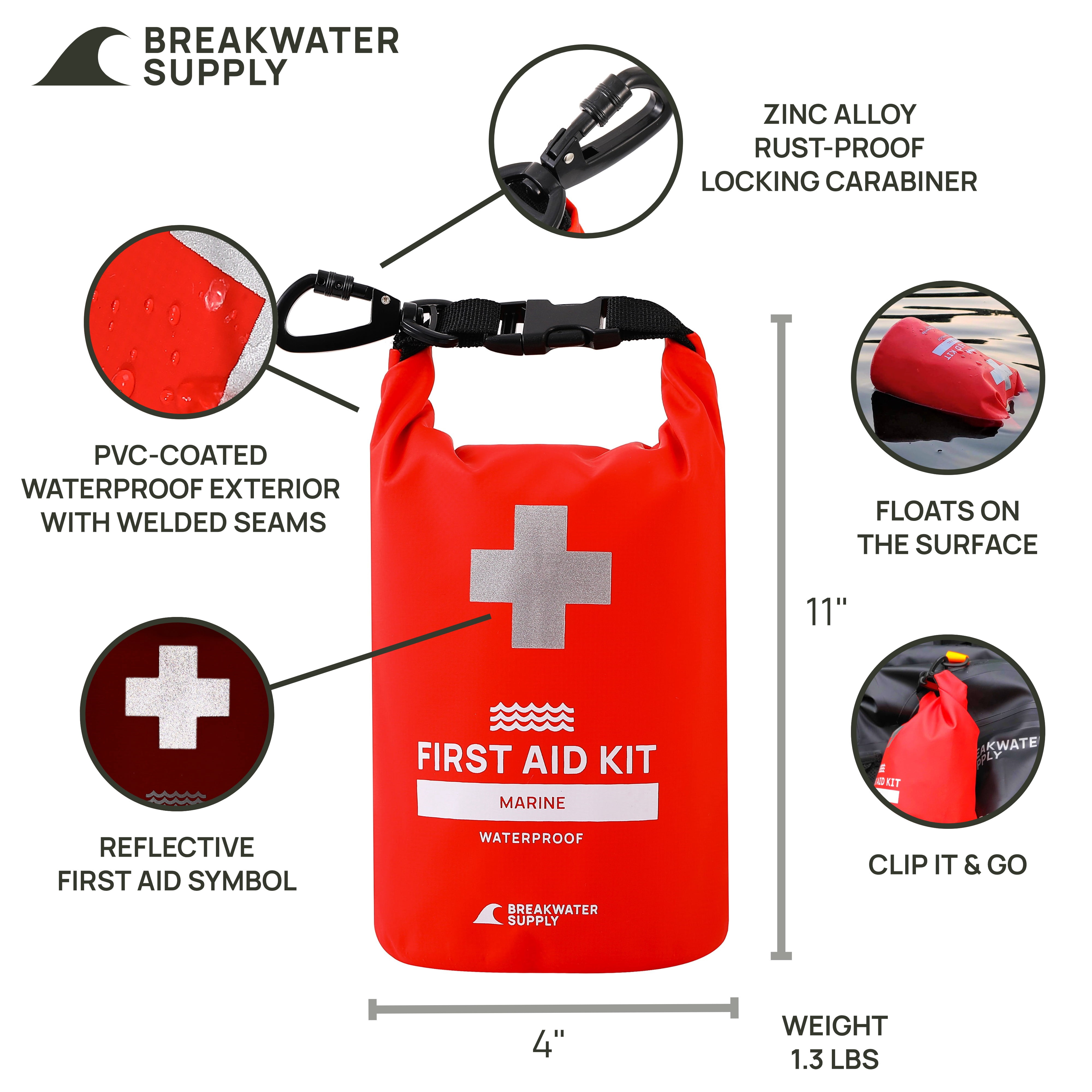 Breakwater Supply First Aid Kit Boat Emergency Kit, Marine Trauma Kit for Boating, Sailing, Fishing, Waterproof 100 Piece IFAK