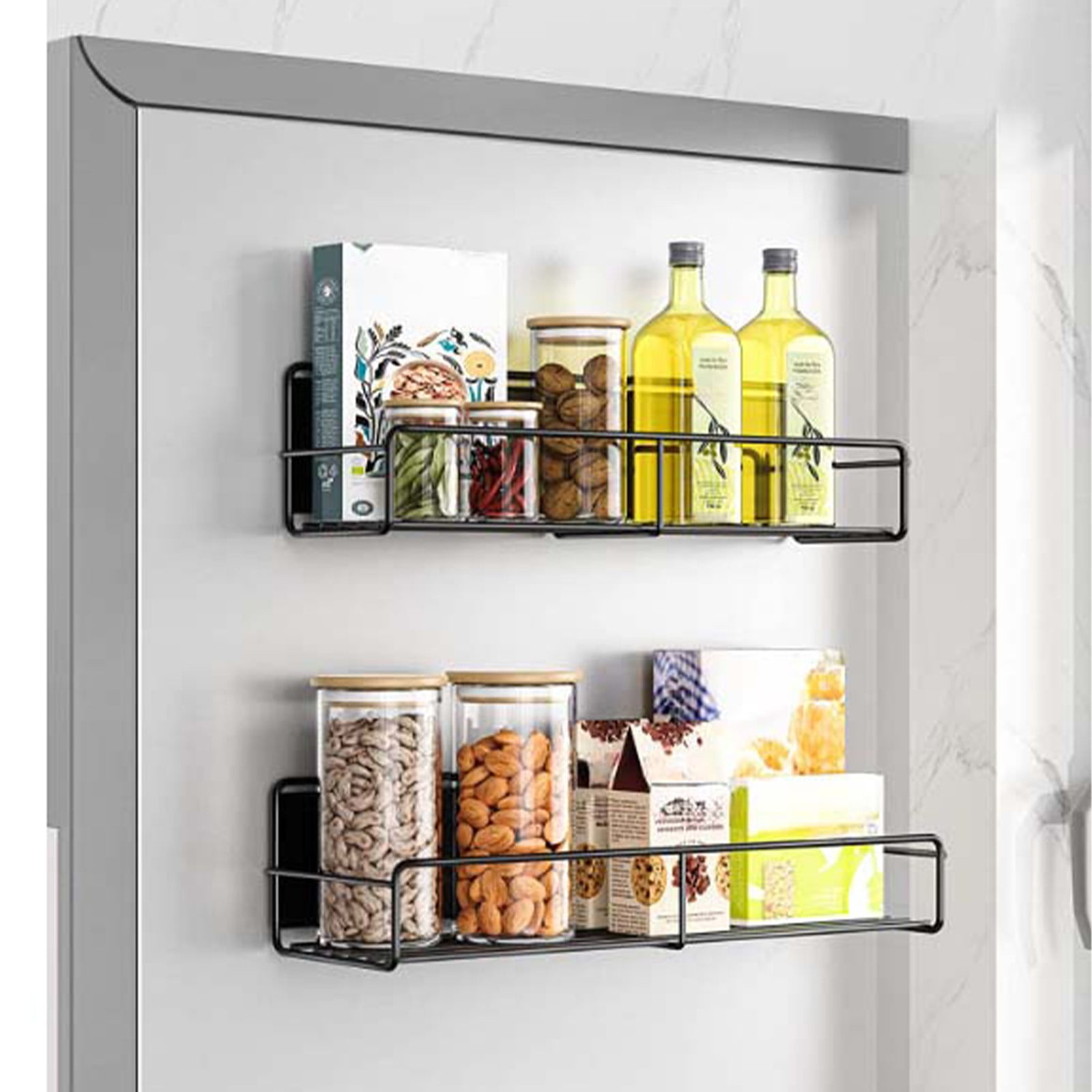 Magnetic Spice Rack for Refrigerator - Fridge Spice Organizer Magnetic Shelf No DriWaMounted Storage for Spice Bottles Jars Kitchen Organization Available in 2 Sizes Black