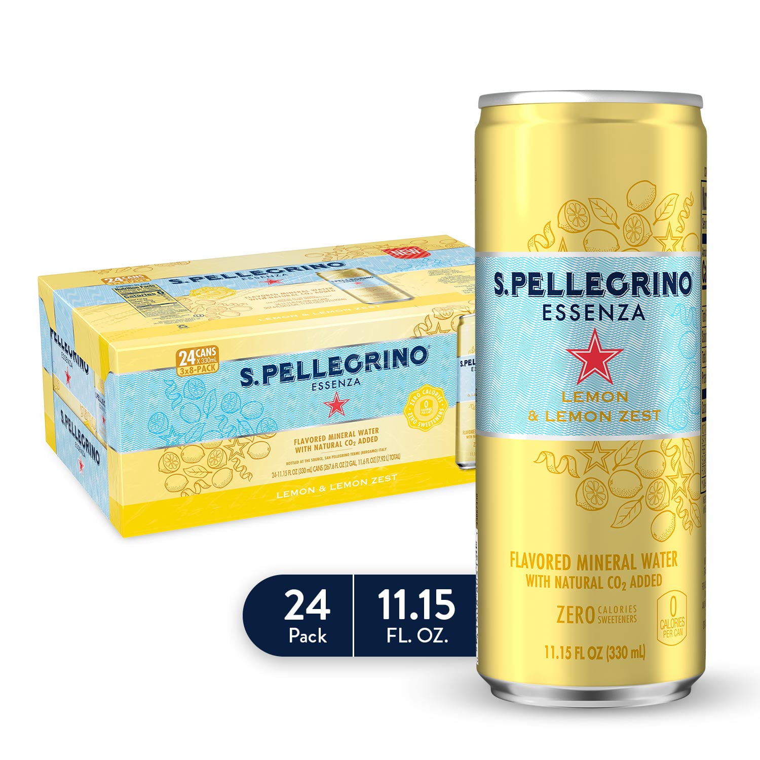 S.Pellegrino Essenza Lemon & Lemon Zest Flavored Mineral Water, 11.15 fl oz. Cans (24 Count