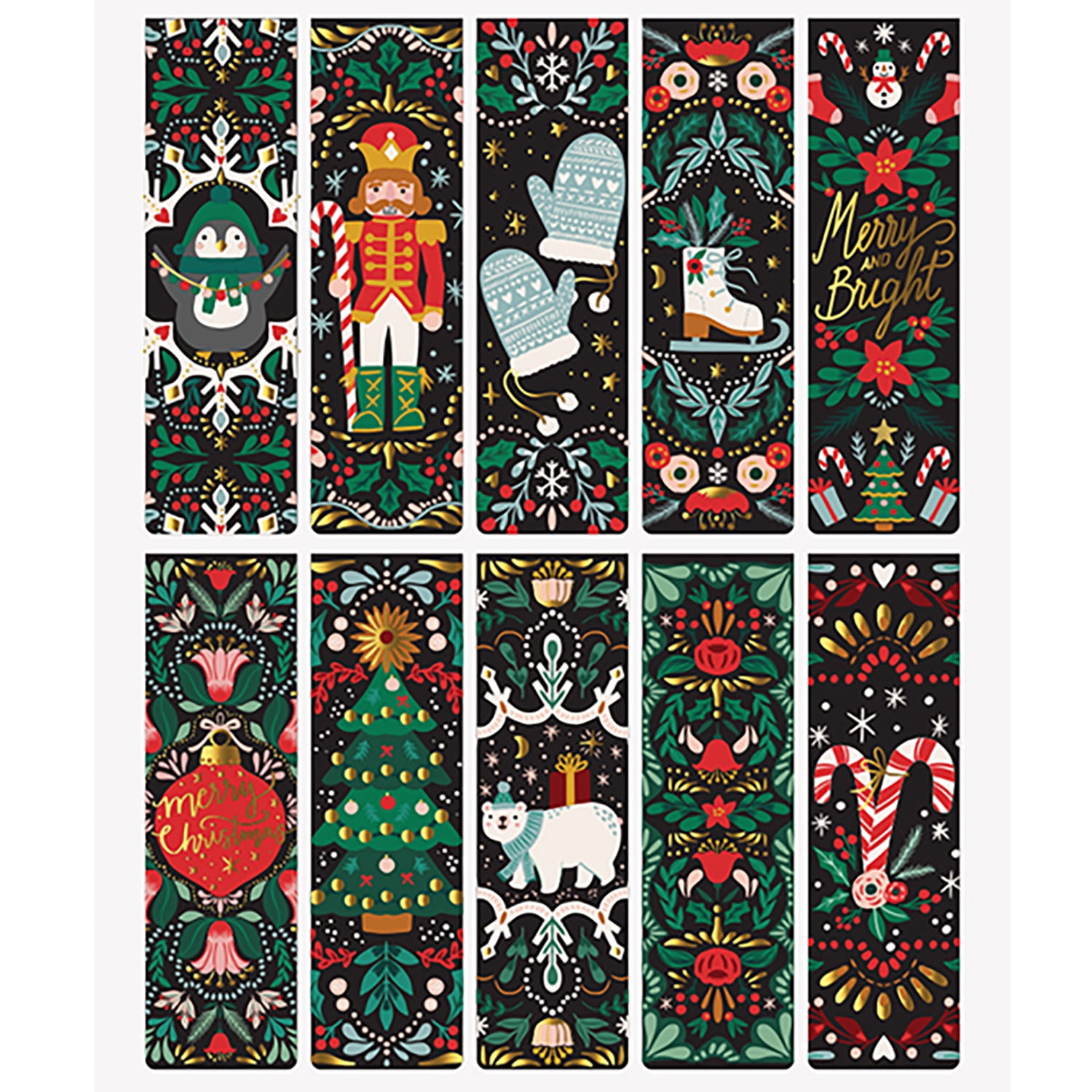 Brea Reese: Scratch Art Bookmark Kit - Penguin Buddy - 10 Holiday-Themed Bookmarks, Stylus, Metallic Accents, Guided Art, DIY Christmas Adult Craft