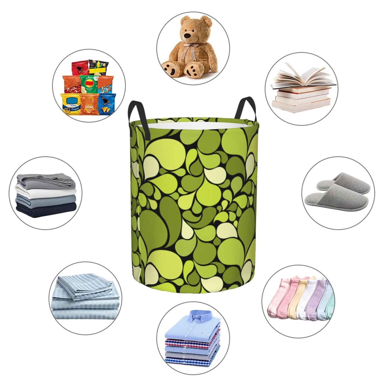 Large Laundry Basket with Handles - Green abstract pattern Kids Baby Dirty Clothes Laundry Hamper for Bedroom Aesthetic