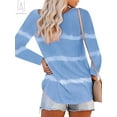 thumbnail image 3 of Gustave Plus Size Women's Striped Tie Dye T-Shirt, Long Sleeve Button Down Legging Blouse Loose Casual Tunic Tops "Blue, M", 3 of 5