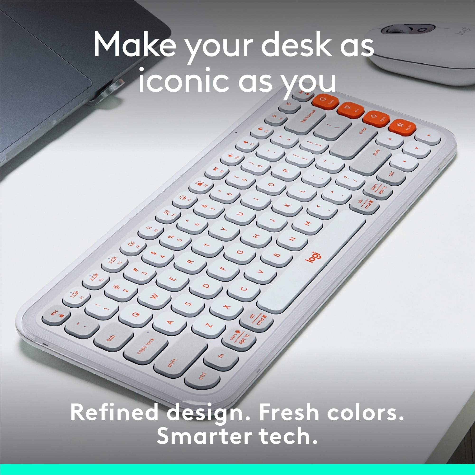 Logitech POP ICON KEYS Wireless Bluetooth Keyboard, Comfortable Typing, Programmable Keys, Off-White and Orange