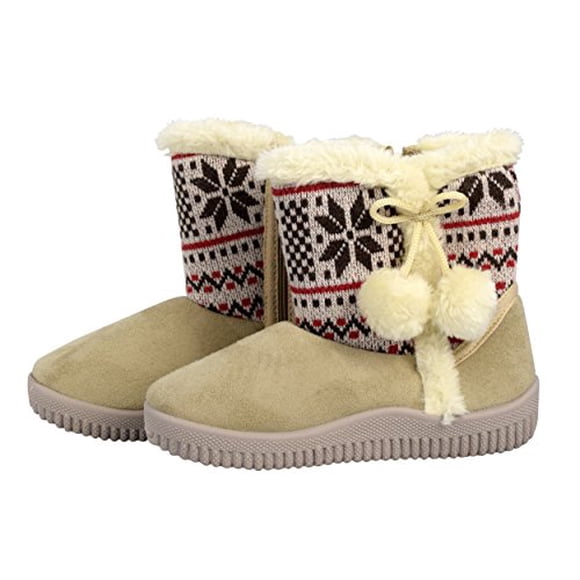Peach Couture Bottes d'Hiver pour Enfants en Fausse Suède Doublées de Polaire Flocon de Neige Beige 11 m US Petit Enfant