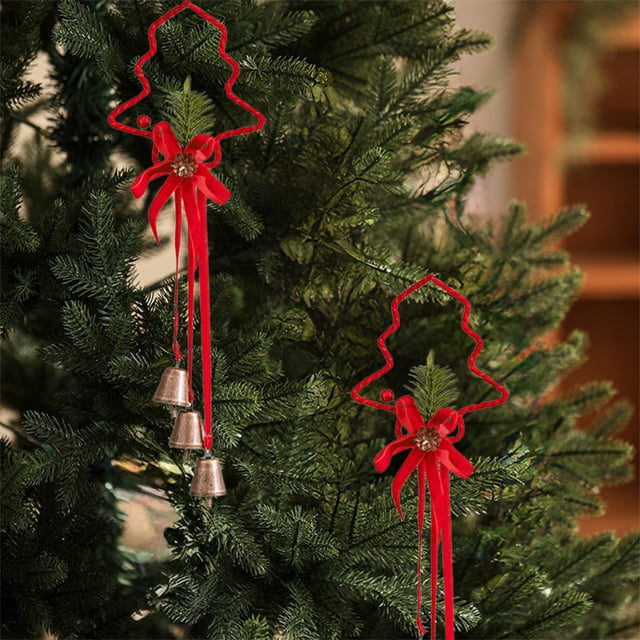 Adorno colgante de campana para manillas de puerta de Navidad | Decoración colgante de hierro forjado rojo para chimenea, ventanas, árbol de Navidad | Sonido único de jingle de 13,77"x4,33",