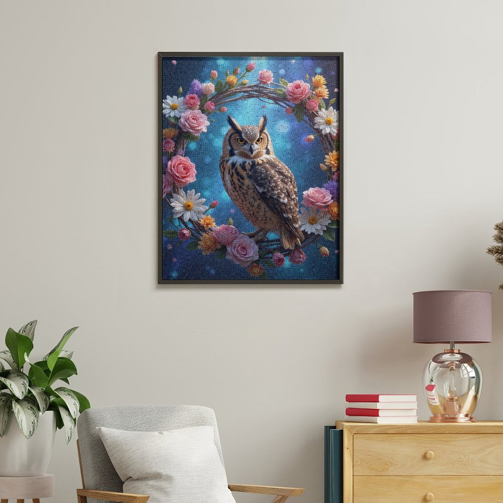 Paint By Numbers Kit for Adults Beginner - DIY Owl Floral Wreath Fantasy Art Canvas Painting Kits for Adults, Frameless Paint By Number for Adults for Home Wall Decor 16x20 Inch
