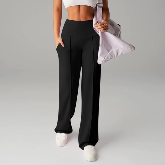 Mifsaly High Waisted Wide Leg Yoga Pants Women Front Seam Baggy Stretchy Pant with Pockets Workout Athletic Summer Outfits XXXL